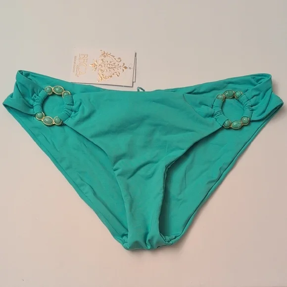 NWT Becca Hipster Turquoise Aqua Sea Bikini Bottom Jade Ring Accents - Size M - Picture 2 of 7